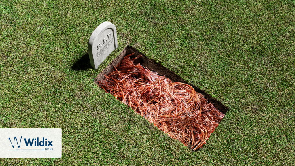A grave with copper in it representing the PSTN switch-off