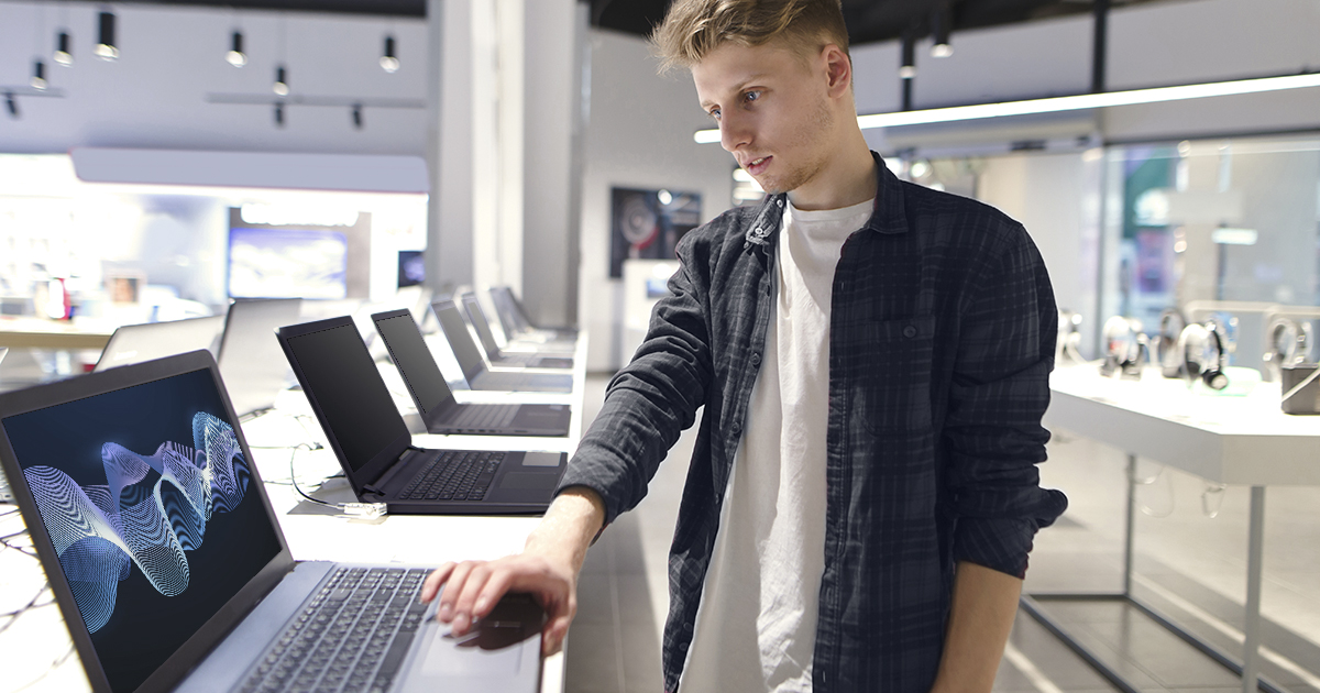 Laptops in a modern technology store